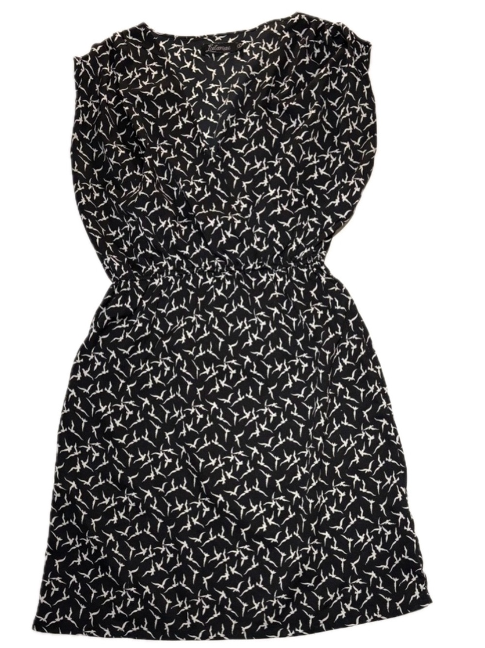 Lulamae Black and White Bird Print Sleeveless Dress Small